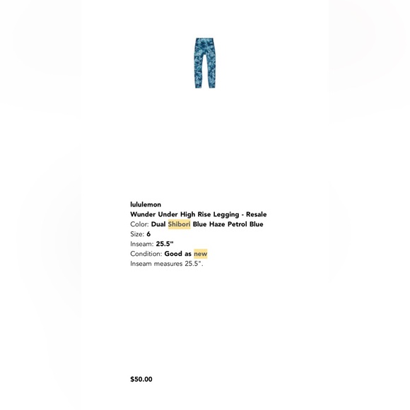 Lululemon like new Wunder Under High Rise Legging, 6 - Picture 9 of 9